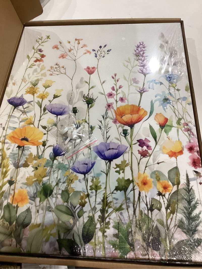 Condition photo showing Good Condition for WRFON Wildflower Canvas Wall Art Set of 3, Unframed Botanical Floral Watercolor Prints, Meadow Flower Canvas Artwork for Living Room Bedroom Home Decor 12x16 Inch Each Wildflowers(Unframed) 16"L x 12"W