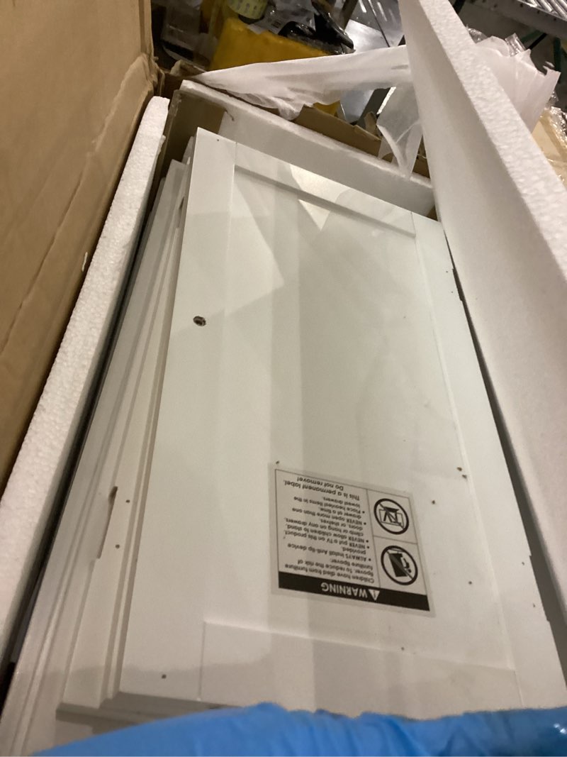 Condition photo showing As Is for VASAGLE Floor Storage Cabinet, Freestanding Storage Unit with 4 Doors, Adjustable Shelves, 11.8 x 23.6 x 43.3 Inches, for Entryway, Bathroom, White UBBC552P31 White 4 Doors