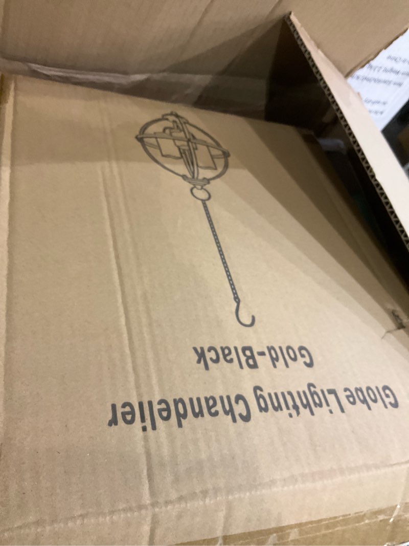 Condition photo showing New/Like New for Battery Operated Outdoor Candle Chandelier - Gold and Black Metal Globe Hanging Pendant Light with 3 Flameless Candles, Waterproof Lights for Gazebo, Pergola, Garden, Porch & Backyard