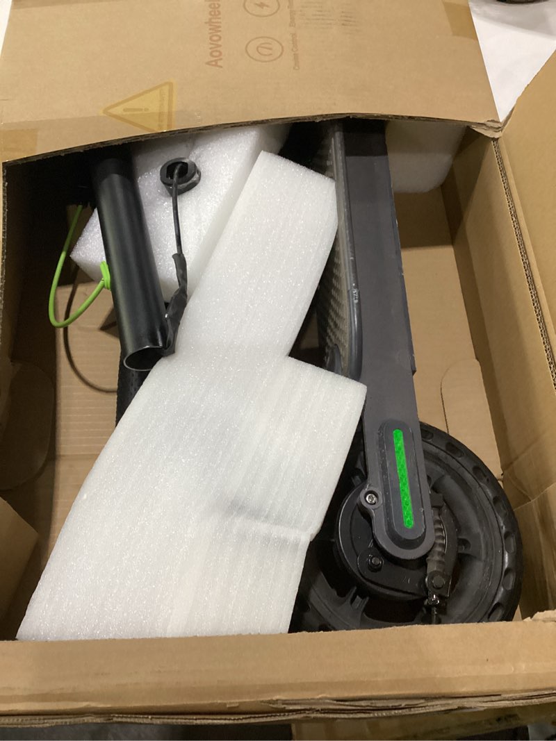 Condition photo showing As Is for aovowheel electric scooter for adults, folding e scooter with 250w-500w motor 16-24 mph top speed, max 15-60miles long range,commuting scooters with 6.5''/8.5''/10''/14'' tires, dual brakes green-gray, not tested