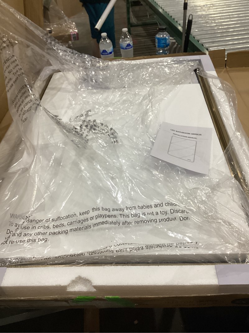 Condition photo showing Good Condition for led mirror for bathroom 24x36 inch gold framed with anti-fog, stepless dimmable, front lit, led bathroom vanity mirror for wall, memory function, shatter-proof
