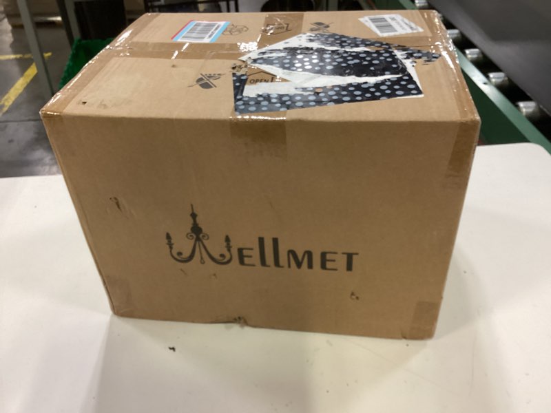 Condition photo showing New/Like New for wellmet drum shade black crystal table lamp, 4 light black gold shade table lamp, candle base table light, for living room, bedroom, reading room, hallway, corridor