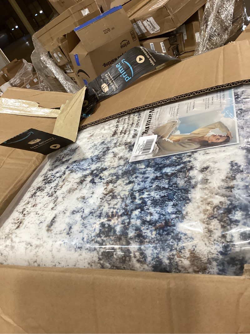 Condition photo showing New/Like New for 10x14 large rug living room – washable neutral modern abstract rug for bedroom dining room home office – soft thin low pile non-slip big carpet (blue brown) 10' x 14' (rectangular) blue/brown