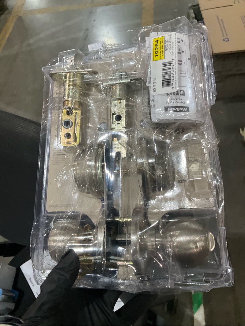 Condition photo showing As Is for kwikset polo satin nickel deadbolt and entry door knob 1-3/4 in.