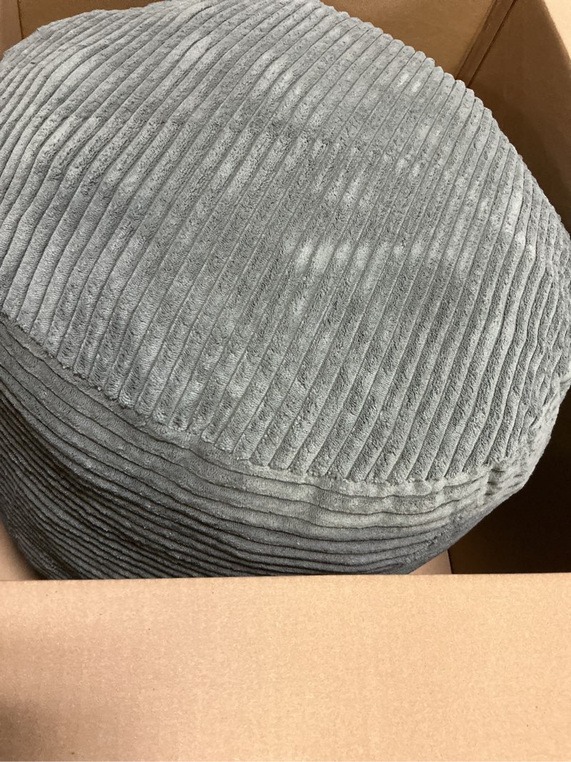 Condition photo showing Good Condition for HIGOGOGO Round Stuffed Pouf Ottoman, Corduroy Poufs with Foam Chunk Filling, Furry and Fluffy Pouf Foot Stool Storage Ottoman, 20 X 15 Floor Poufs Foot Rest for Living Room, Dark Grey 20 inch Dark Grey