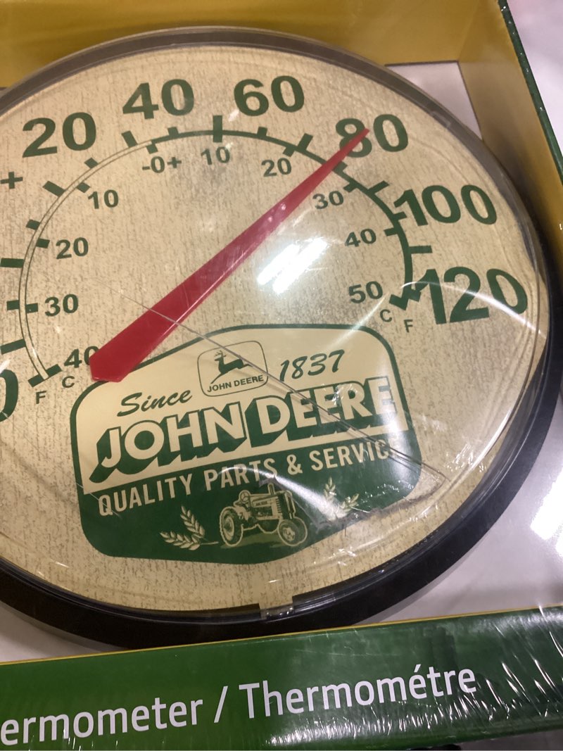 Condition photo showing As Is for wincraft round thermomether 12.75" john deere retro