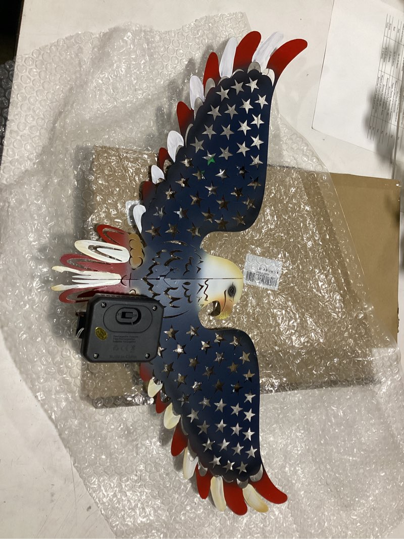 Condition photo showing Good Condition for 1 pack 23\" american eagle metal wall art with solar lights outdoor 4th of july decorations outdoor | led patriotic sculpture with american flag | solar powered independence day decor for yard & porch blue-red-eagle-2pack