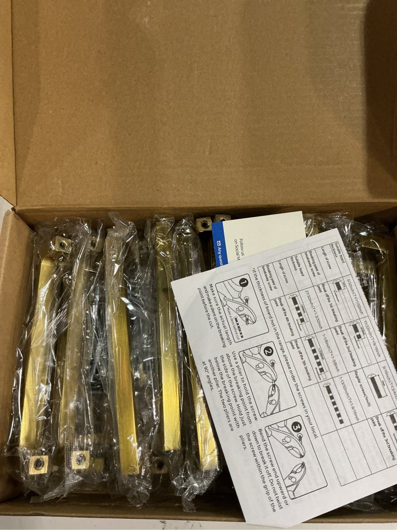 Condition photo showing New/Like New for Ravinte 30 Pack Solid 5 Inch Square Cabinet Handles - Brushed Brass Drawer Pulls - Kitchen Hardware and Handles 30 5" Hole Center