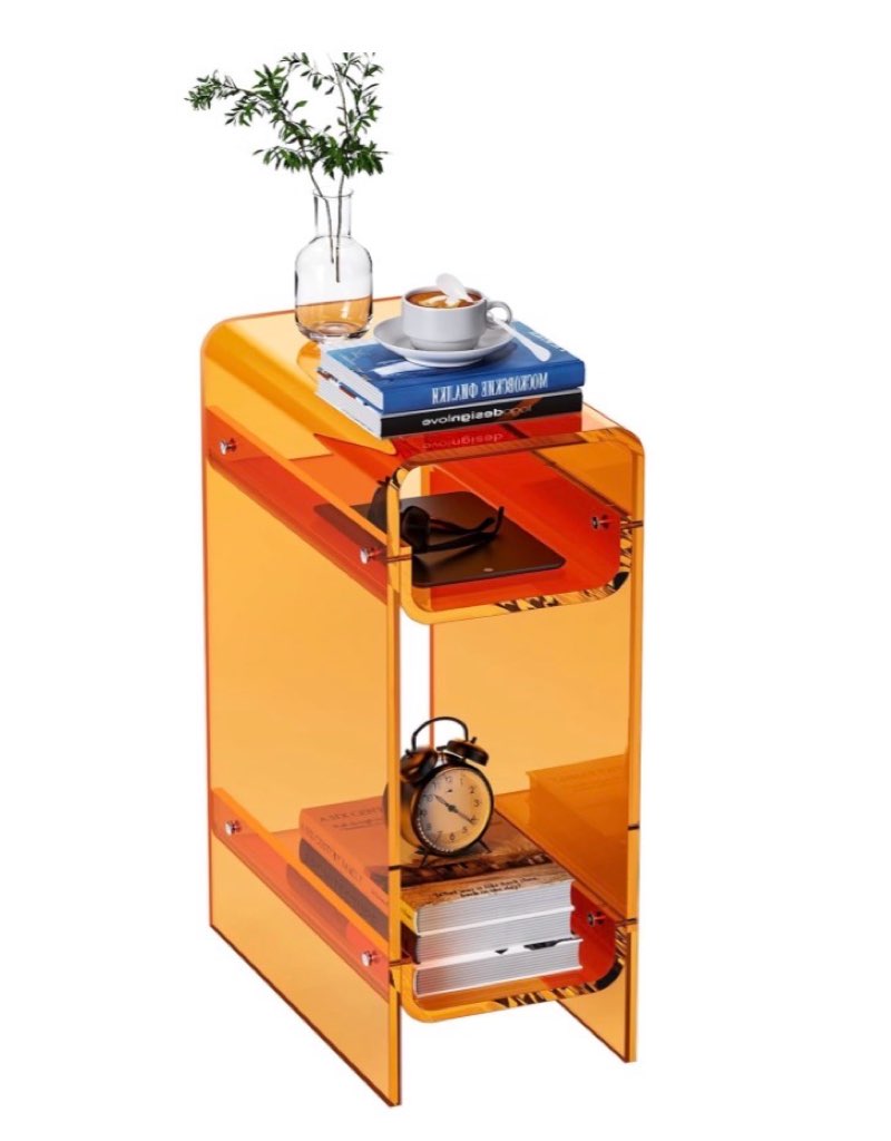 Dewrhiixe Clear Acrylic Side Table Narrow, Slim End Table for Small Spaces, Skinny Nightstand Bedsid