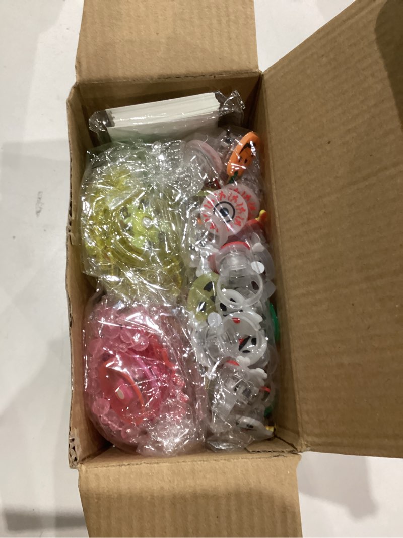 Condition photo showing As Is for 84 PCS Halloween Party Favors for Kids Halloween Glow In The Dark Toys Bulk Party Supplies Light Up Rotating Necklace LED Rings Halloween Goodie Bag Fillers Treats Classroom Prizes Trick or Treat Toys Style 2