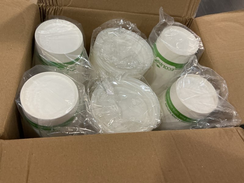 Condition photo showing Good Condition for ecolipak 100 count 12 oz compostable paper coffee cups, biodegradable disposable coffee cups with cpla lid, eco-friendly hot drinking cups for party, picnic, travel, and events