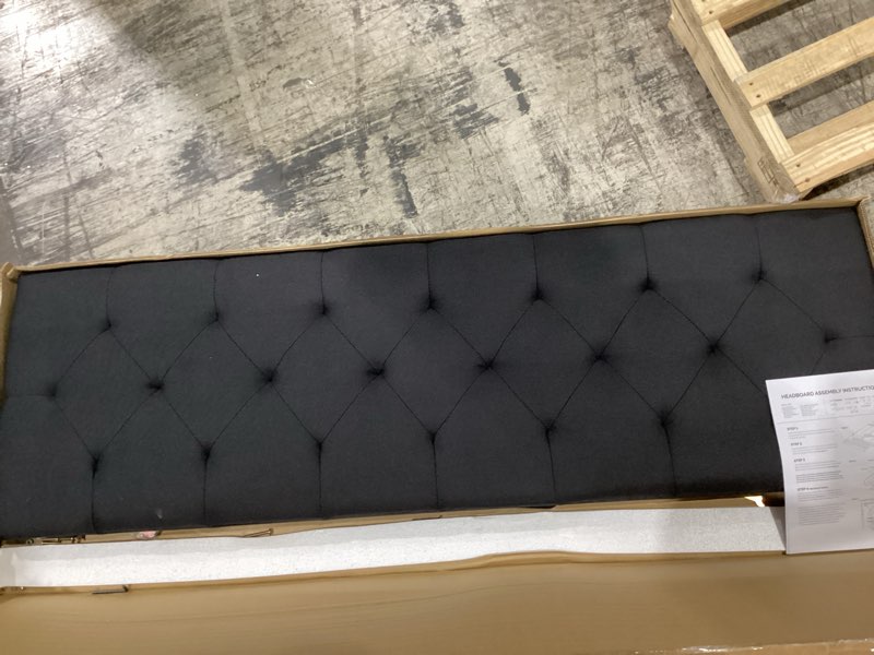 Condition photo showing Good Condition for lucid mid-rise upholstered headboard - diamond tufted - padded polyester - adjustable height from 34” to 46” - easy assembly - bed frame or wall mount - sturdy - black - queen size black queen diamond tufting