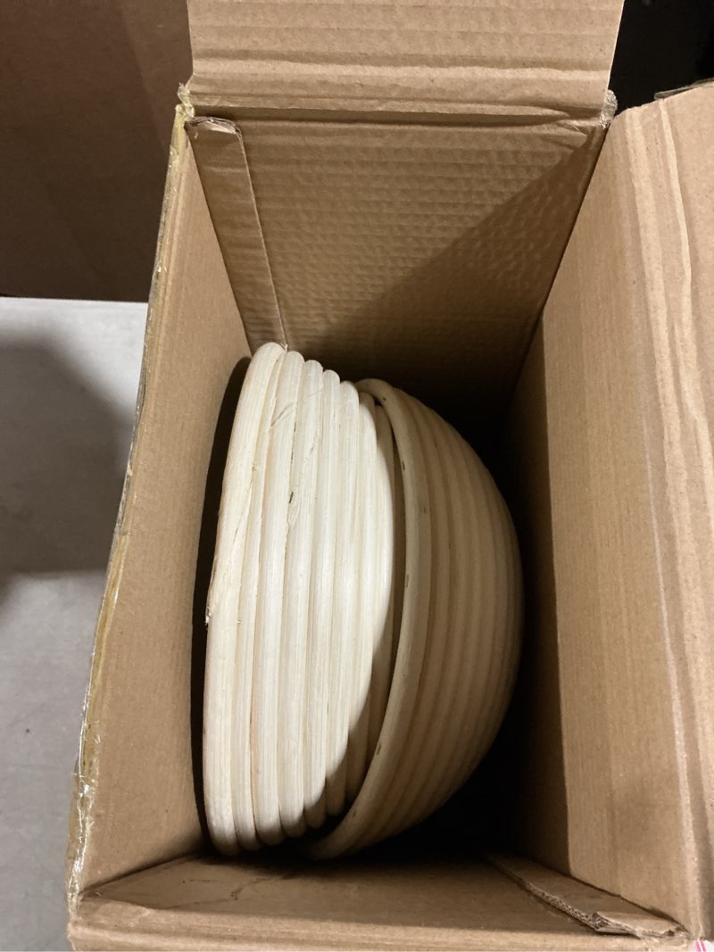 Condition photo showing As Is for banneton bread proofing basket - 9 inch banneton basket set of 2 sourdough proofing basket round proofing bowls handmade rattan baskets and liners round 9 inch set of 2