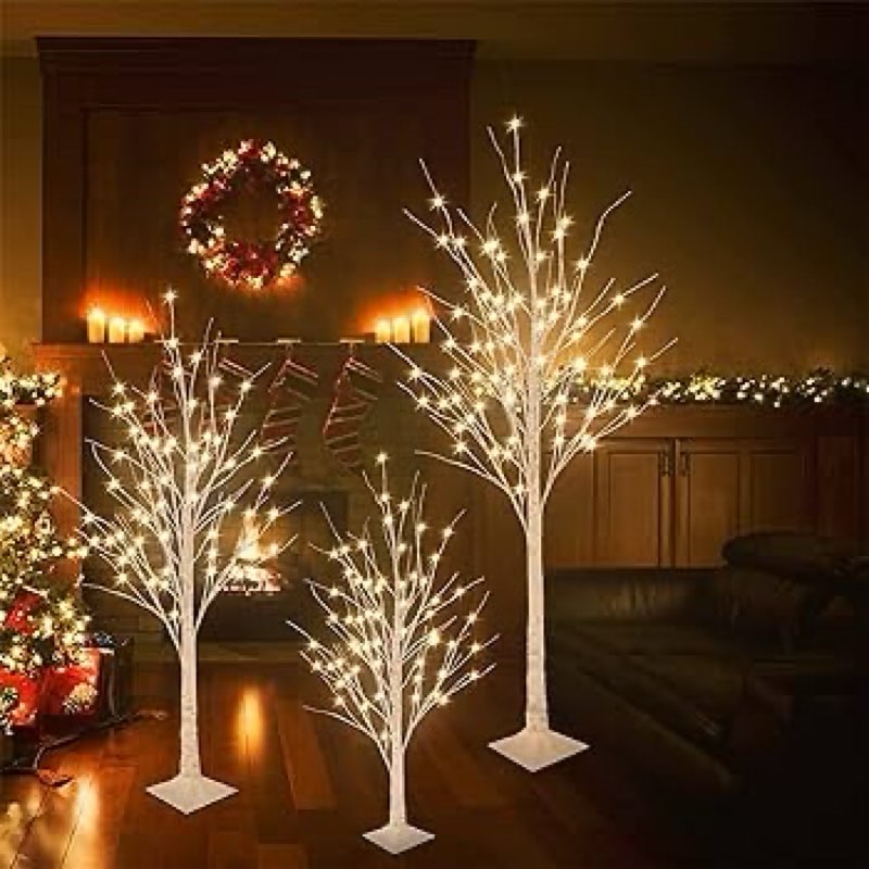 Aurelema 6 Pcs 6ft-400led Lighted Birch Tree 8 Modes Christmas Artificial LED Warm White Lights Birc