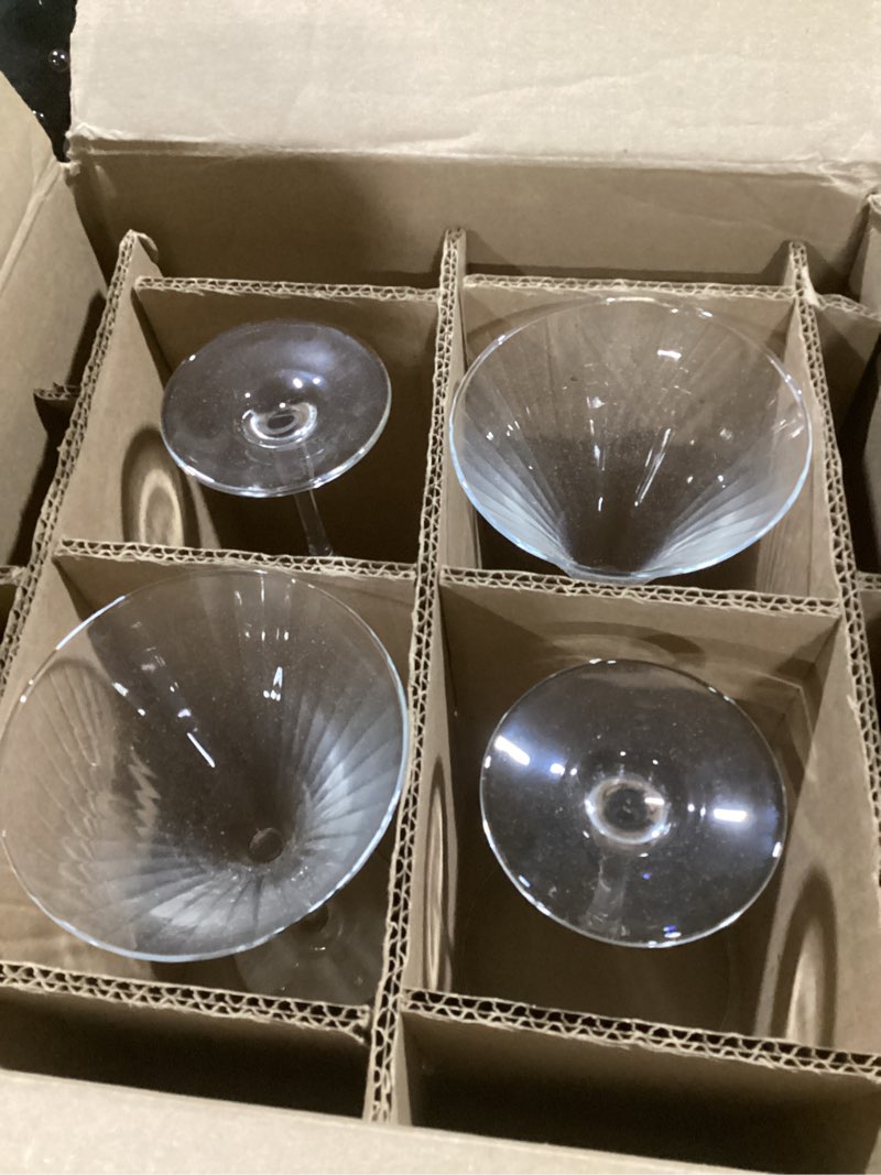 Condition photo showing Good Condition for libbey paneled martini glasses set of 4, 9.5 oz fine ribbed modern martini glasses, dishwasher safe martini cocktail glasses for cocktail parties paneled 4