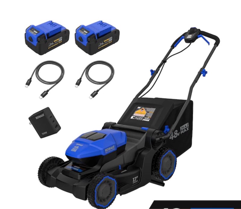 https://www.lowes.com/pd/Kobalt-48-Volt-17-in-Brushless-Battery-Push-Lawn-Mower-Battery-and-Charger-Included/5016814431