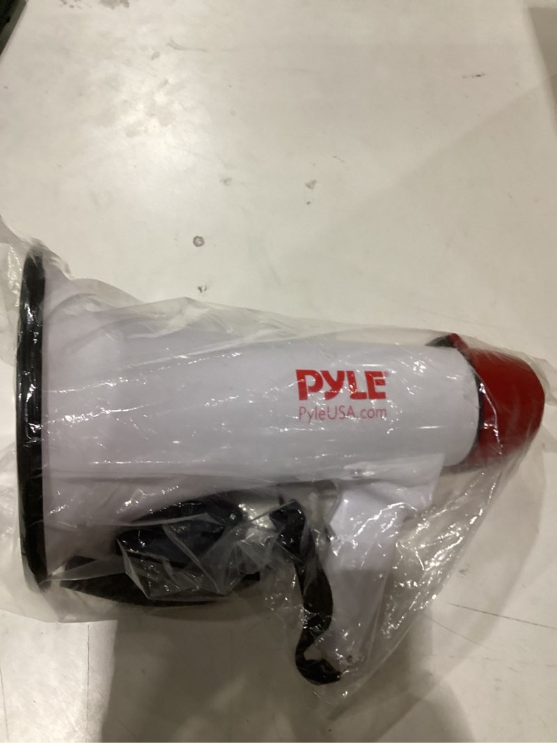 Condition photo showing New/Like New for Pyle 40 Watt Professional Megaphone Clear Sound & Ergonomic Grip - Multi-Function with Talk, Siren, Volume Control - Detachable Handheld Mic - Indoor & Outdoor Sports, Emergency Response White