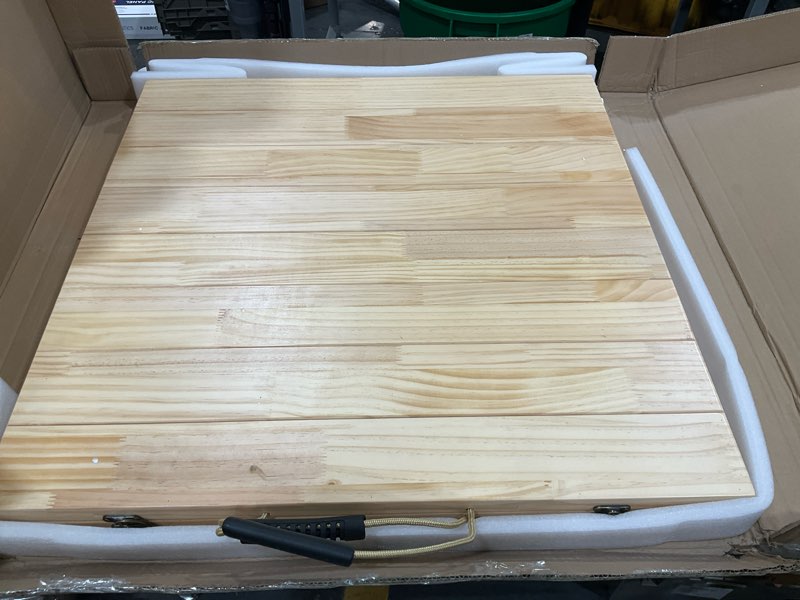 Condition photo showing New/Like New for 60" x 30" boho low wooden picnic table, folding picnic table with boho table runner, portable wooden table for camping, beach, garden, wedding,party (seats up to 6 people)