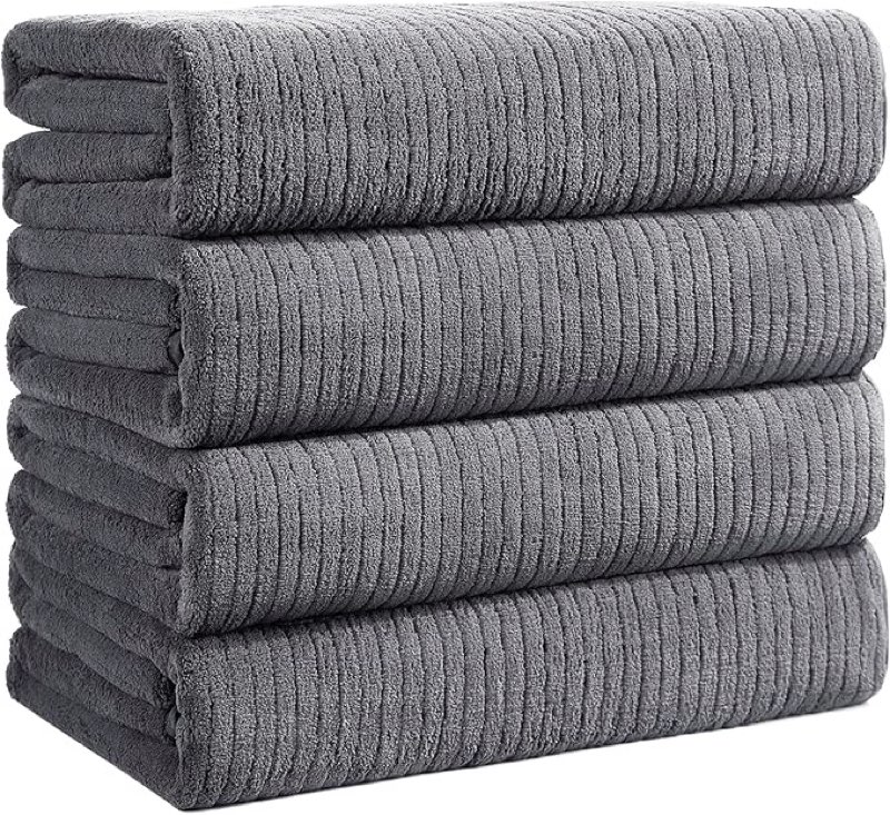 bath towels set of 4 extra large 35 x 70 inches,luxury thick high absorbent quick dry bath sheet,ultra soft microfiber,bathroom,beach,yoga,sport,spa (grey)