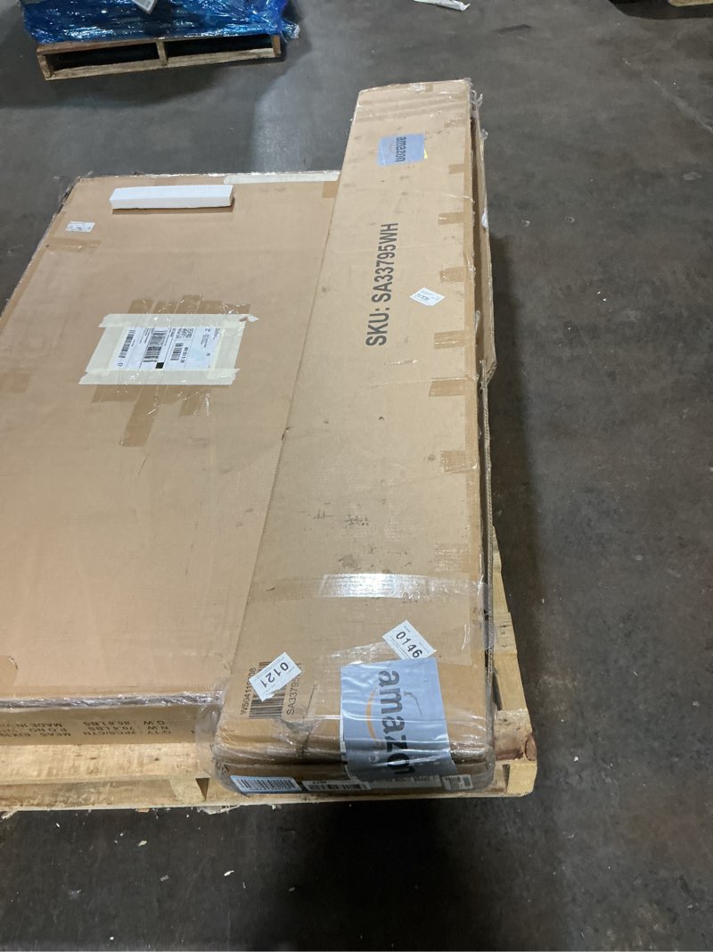 Condition photo showing Good Condition for incomplete Dolonm Full Size Bed Frame, Floating Bed Frame with LED Lights, Modern Low Profile Platform Bed Frame, Solid Pine Wood Slats Support, Noise Free, No Box Spring Needed, Easy Assembly, White White Full