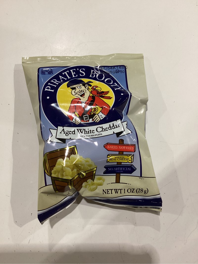 *best by:7/18/2026*  pirate's booty aged white cheddar cheese puffs, 30ct, 1oz indvidually sized bags, healthy kids snacks, gluten free