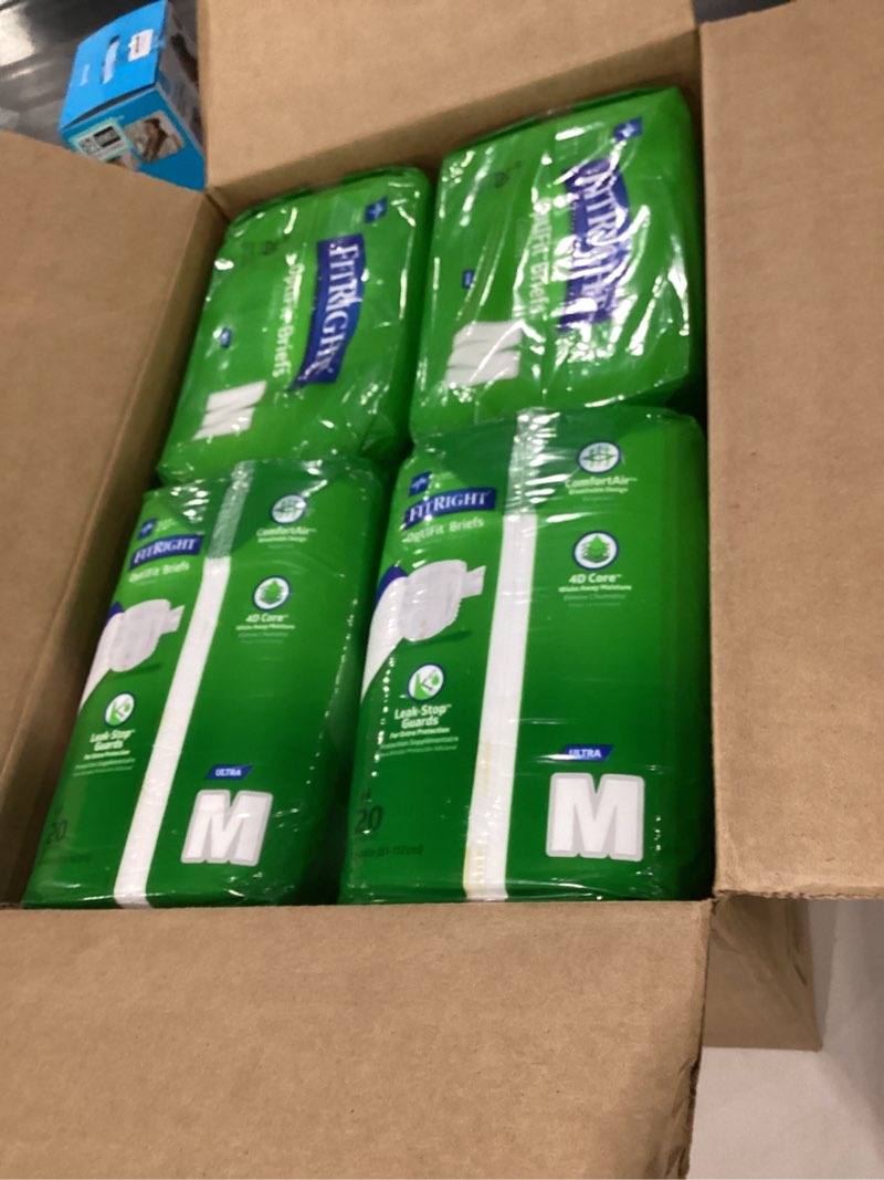 Condition photo showing New/Like New for FitRight Adult Diapers, Ultra Heavy Absorbency, M (Waist Size 32in-44in), 80 Count, OptiFit Incontinence Briefs for Men and Women, Disposable, Moisture-Wicking, Leak Protection, Medium 80 count