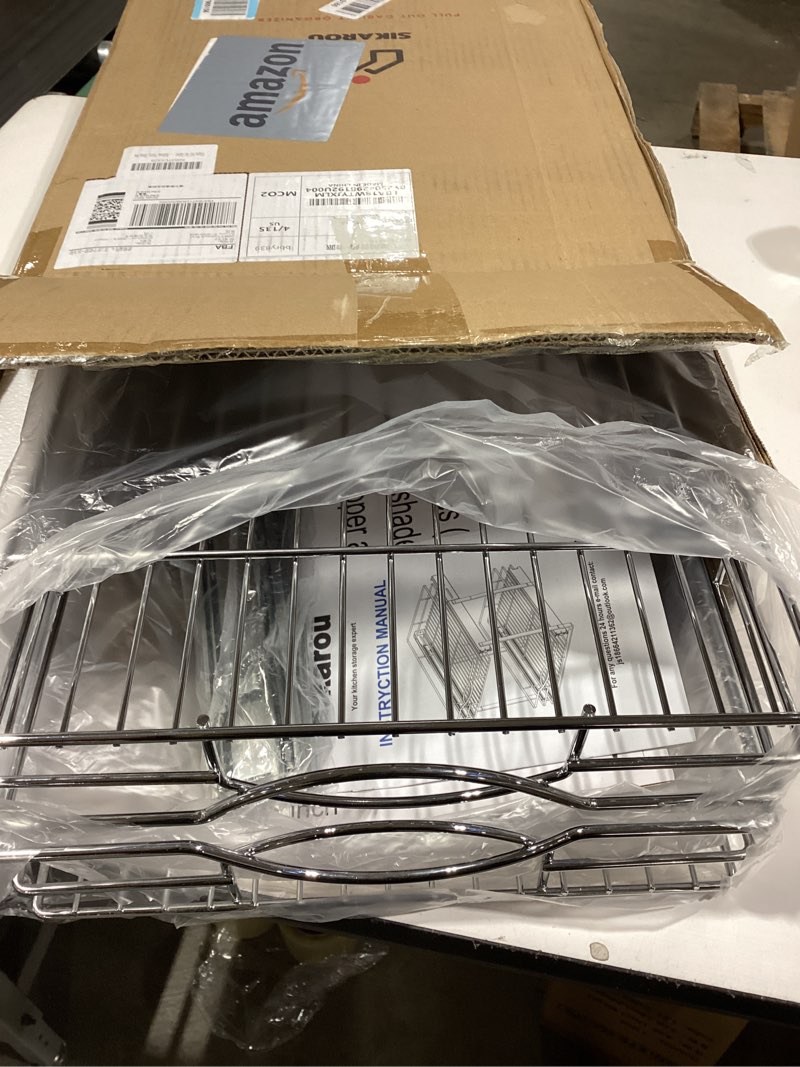 Condition photo showing Good Condition for Pull Out Cabinet Organizer 14" W x 21" D 2-Tier Individual Slide Out Drawer Pantry Shelf Storage for Kitchen Base Cabinet Organization ?for Kitchen, Bathroom, Pantry, Chrome 2-Tie 14 * 21 in