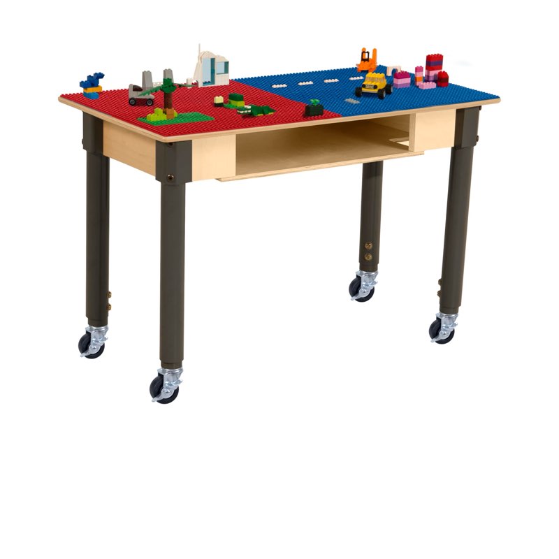 wood designs time-2-play montessori play table, reactangular birch plywood red & blue lego compatibl