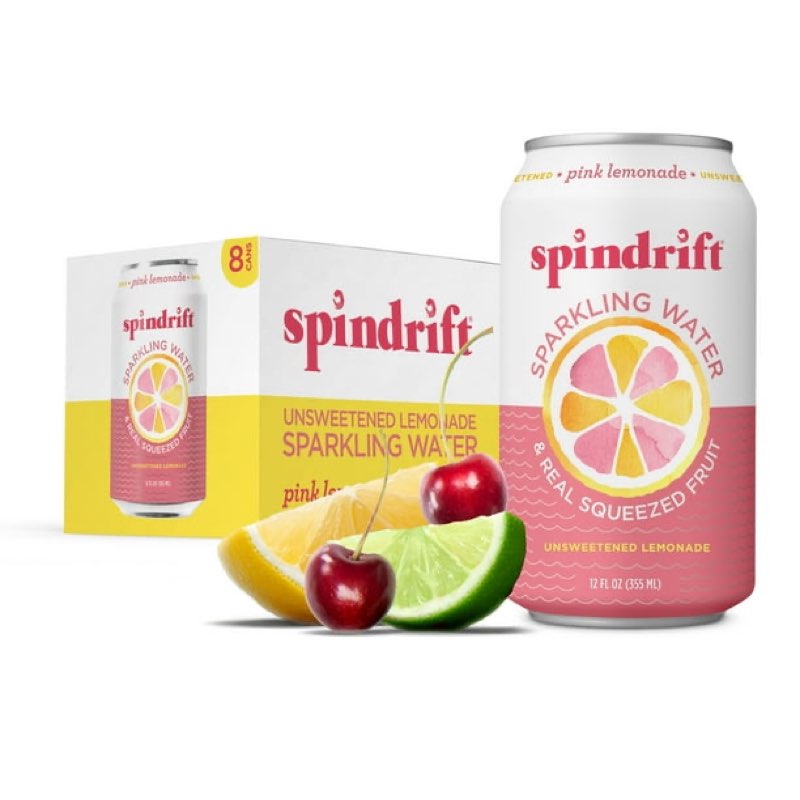 Best By 09/27/25)Spindrift Sparkling Water, Pink Lemonade, Made with Real Squeezed Fruit, 12 fl oz, No Sugar Added, 10 Calories per Can Pack Of 24