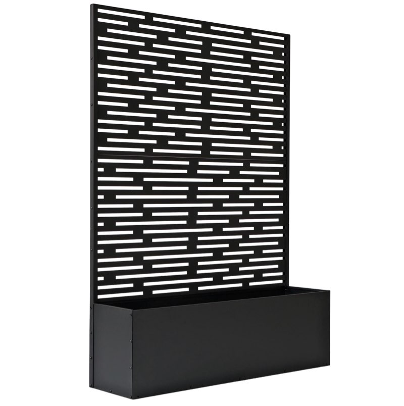 6 ft. x 4 ft. black freestanding metal privacy screen room divider with flower box