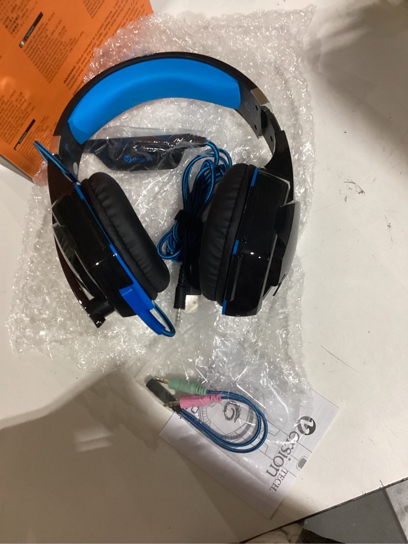 Condition photo showing Good Condition for versiontech. g2000 gaming headset for ps5 ps4 xbox one controller,bass surround noise cancelling mic, over ear headphones with led lights for mac laptop xbox series x s nintendo switch nes pc games