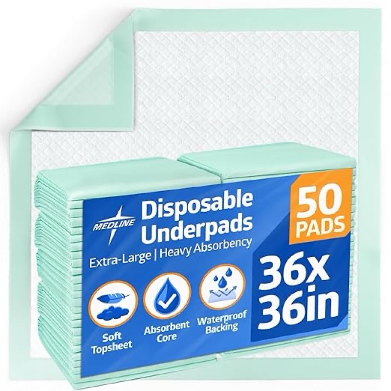 medline bed pads disposable adult, heavy duty chux pads, 36x36, 50 count, incontinence bed pads for adults, chucks underpads extra large, disposable bed pads for incontinence, pee pads