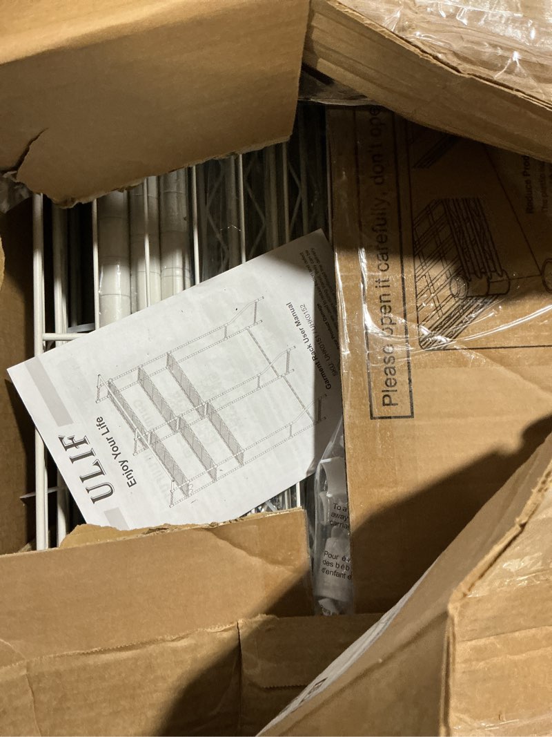 Condition photo showing Good Condition for Ulif U13 Over Washer and Dryer Storage Shelves, 6 Tiers Laundry Room Standing Shelf with 2 Hanger Rods, Space Saver Clothes Drying Rack, 63.4" W x 22" D x 77.4" H, White White U13 Standard