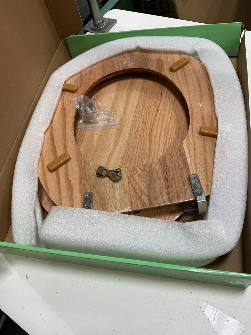 Condition photo showing As Is for Toilet Seat, Oak Wood, Solid Wood, High Gloss Finish, PIKLiDS (Round)