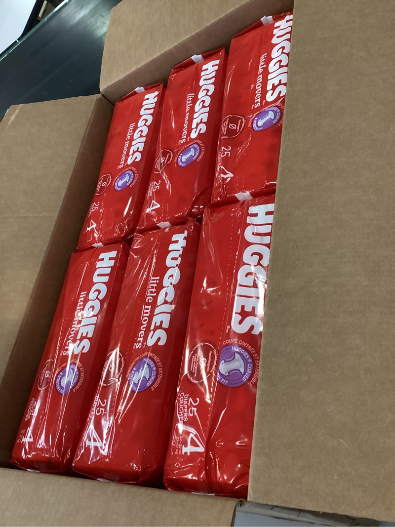Condition photo showing New/Like New for Huggies Size 4 Diapers, Little Movers Baby Diapers, Size 4 (22-37 lbs), 150 Count, Packaging May Vary