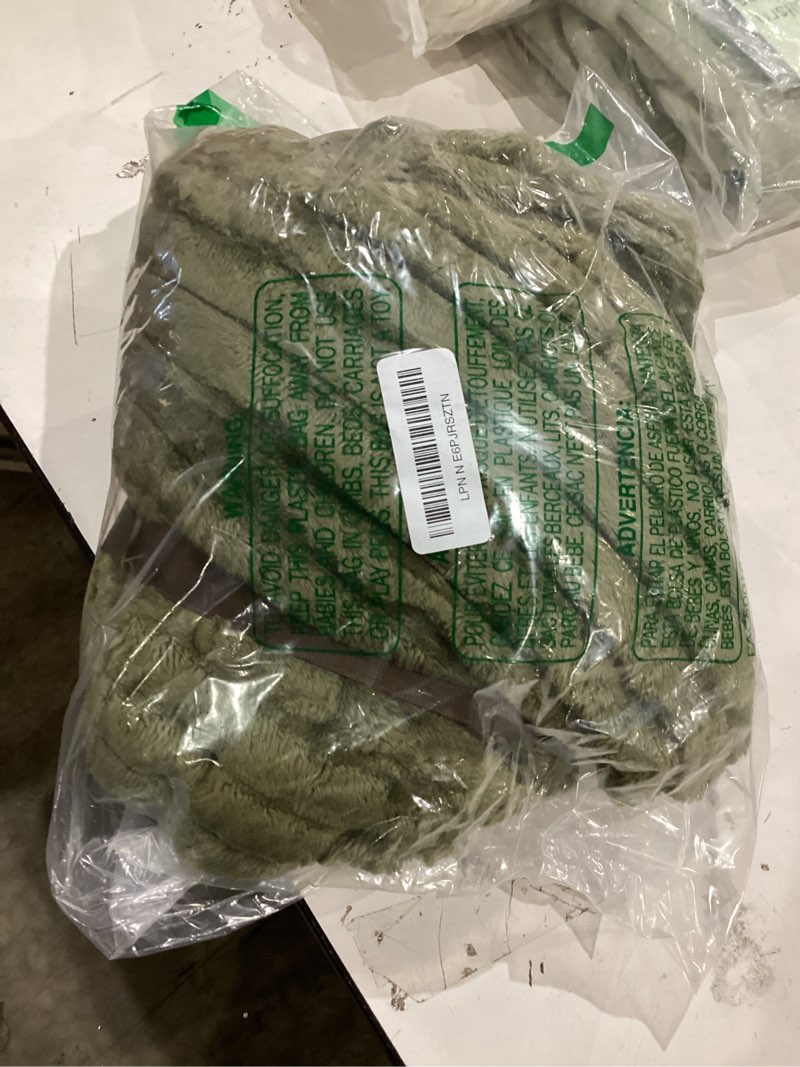 Condition photo showing As Is for olive green fleece throw blanket 50”×60” for couch sofa bed,super soft cozy plush microfiber flannel blanket with stripes design lightweight for adults,woman,girls 50×60inch olive green