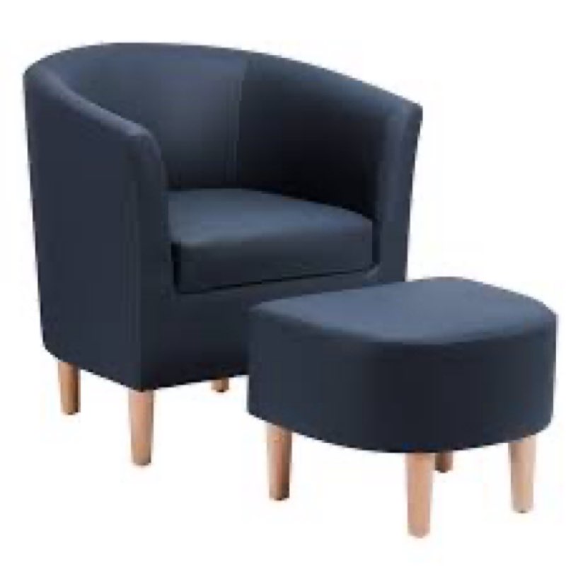 Upholstered 27" Wide Faux Leather Barrel Chair with Ottoman Blue 