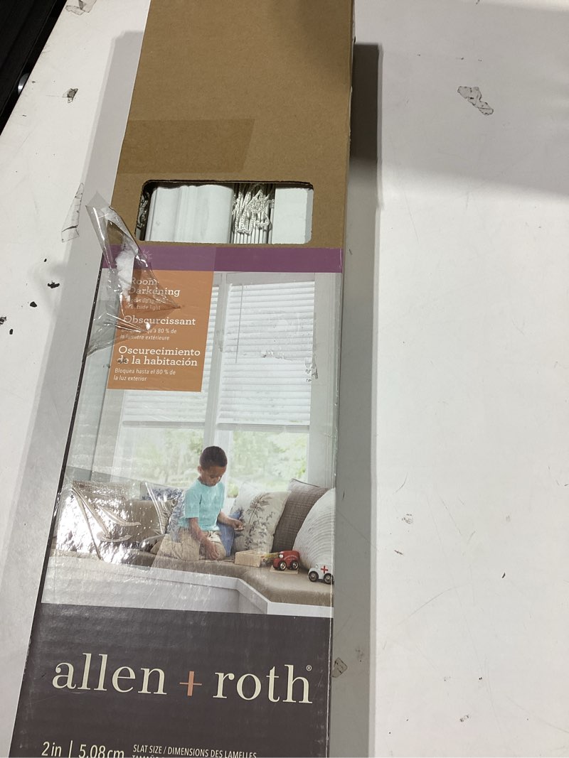 Condition photo showing New/Like New for allen + roth Trim at Home 2-in Slat Width 35-in x 72-in Cordless White Faux wood Room darkening