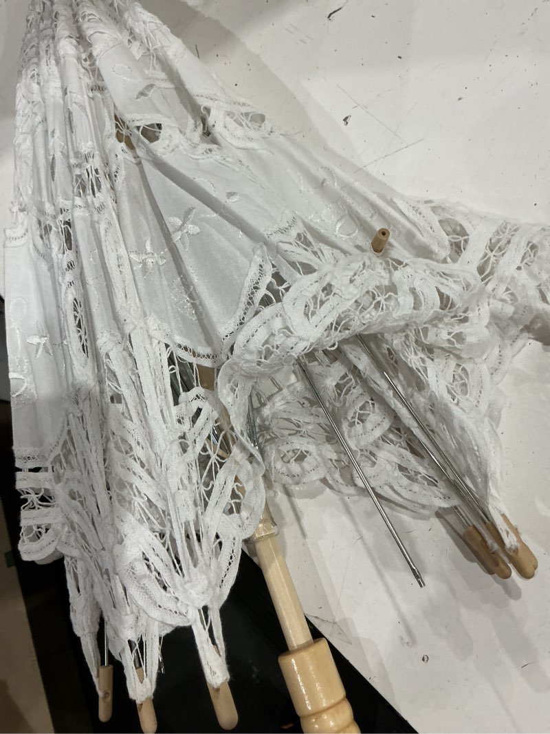 Condition photo showing As Is for lace umbrella, white lace parasol umbrella white victoria for women girls wedding proms photograph photo shoots collocation umbrella 1#
