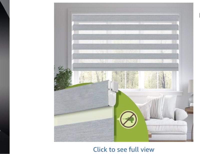 LazBlinds No Drill Cordless Zebra Blinds for Indoor Windows, Dual Layer Light Control Roller Shades 