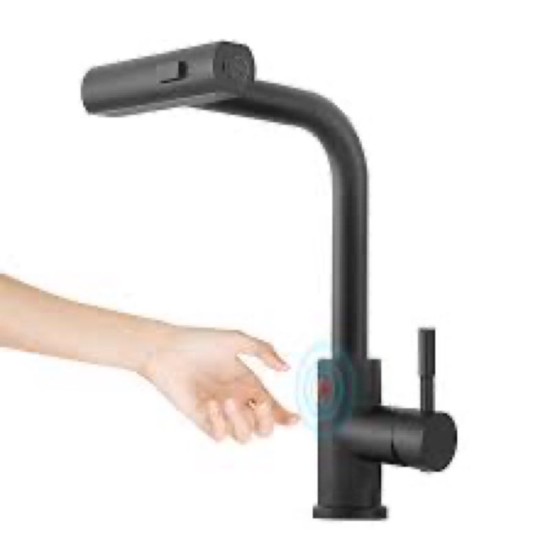 CENOSA Touchless Kitchen Faucet Motion Sensor Hands Free Single Handle Kitchen Sink Faucet with Pull Down Sprayer Matte Black