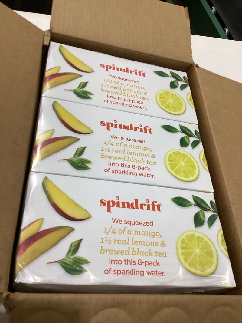 Spindrift sparkling water (1/4 of a mango, 1 1/2 real lemon & brewed black tea) 3 8pck sparkling water