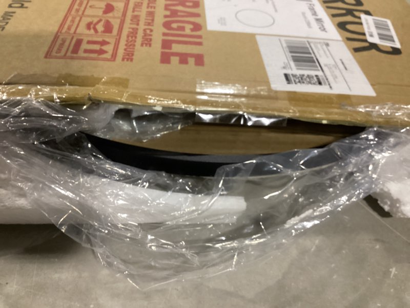 Condition photo showing Good Condition for 22 Inch Black Round Circle Mirror for Wall,Modern Bathroom Mirrors with Simple Metal Frame, Entryway, Bedroom Vanity, Living Room, Hallway Decor (Matte Black, Wall Mounted) Round Black 22"L x 22"W