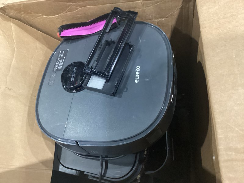 Condition photo showing As Is for USED NOT TESTED Eureka J15 Ultra Self Emptying Robot Vacuum, 19,000 Pa Suction, Flex-Arm Design, 167? Water Washing & 131°F Air Drying, AI Obstacle Avoidance, Black Jet BlackE
