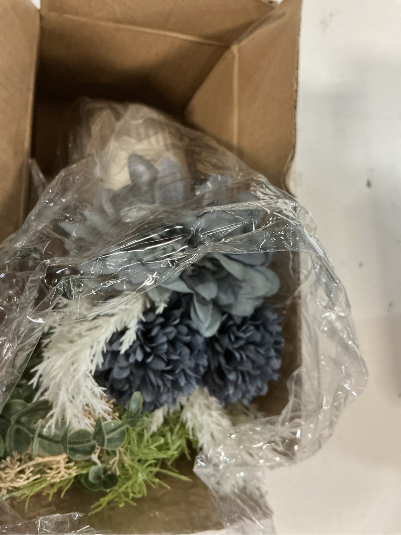 Condition photo showing Good Condition for mkono small artificial flowers in ceramic vase 13.5" centerpieces coffee table decor, silk flower arrangements for home decor indoor fake flower bouquet for bathroom dining room kitchen wedding blue blue small