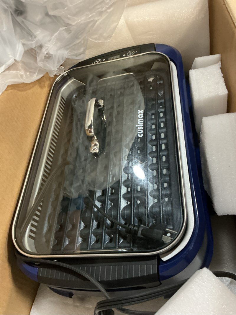 Condition photo showing Good Condition for electric indoor grill griddle, cusimax smokeless grill, portable korean bbq with turbo smoke extractor technology, non-stick removable plate & griddle plates blue double plates