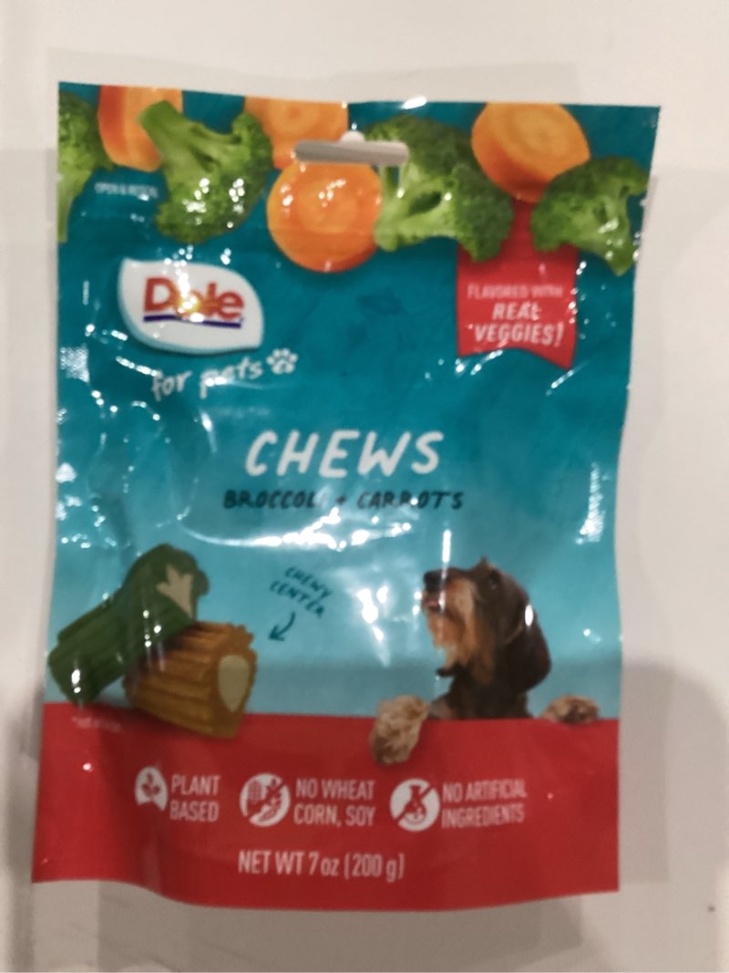 Condition photo showing As Is for Dole for Pets Freshly Fetched Dog Chews, Assorted Broccoli & Carrot Flavor Treats - Flavored with Real Veggies, No Wheat, Corn, Soy, Artificial Flavors, Colors, or Preservatives, 7 Oz Broccoli and Carrot 7 Ounce (Pack of 1)