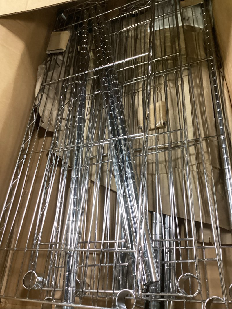 Condition photo showing Good Condition for Amazon Basics 5-Shelf Adjustable Heavy Duty Steel Wire Rack Storage Shelving Organizer for Kitchen, Garage, 36" L x 14" W x 72" H, Chrome 5-Shelf Chrome 36" L x 14" W x 72" H