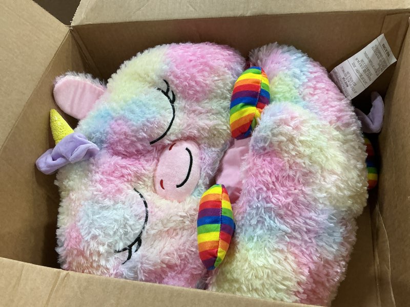 Condition photo showing Good Condition for happy nappers: pillow & sleepy sack: medium - rainbow unicorn - 54 x 20, plush animal character, 2-in-1 pillow sleeping bag, play, kids ages 3+ medium (54" x 20") rainbow unicorn