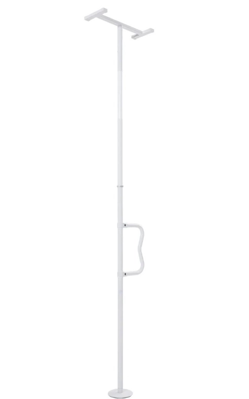 vevor floor-to-ceiling transfer pole, tension mounted bathroom grab bar with anti-slip curve handle, 300 lbs capacity security pole for elderly, ideal senior safety pole for 7-10 ft ceilings, white